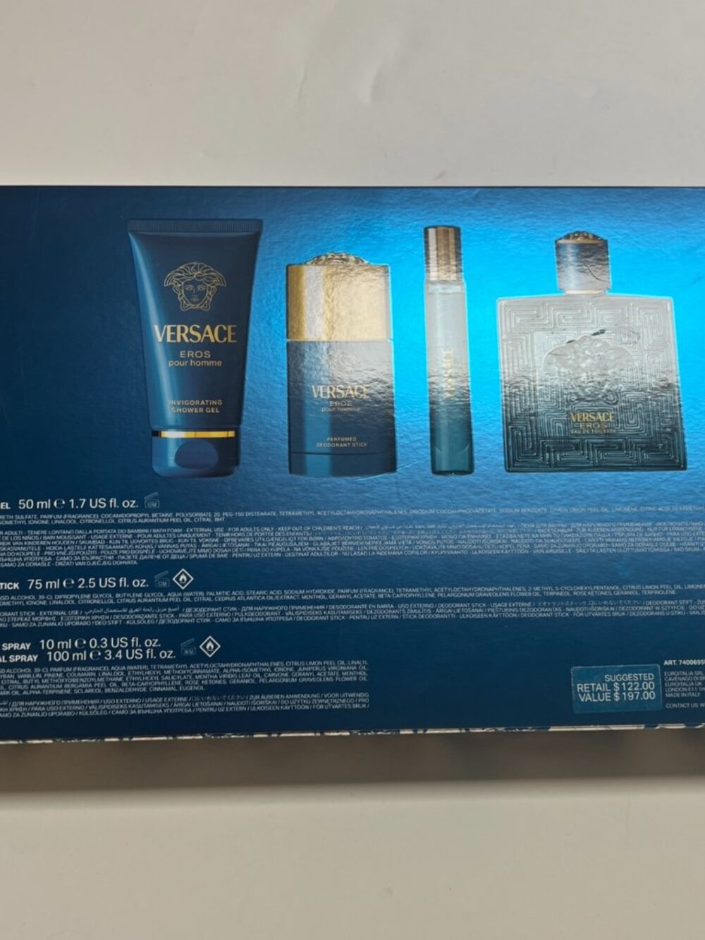 Versace Eau Fraiche Men 4-Pc Cologne Gift Set 3.4 oz Travel Deodorant Gel New